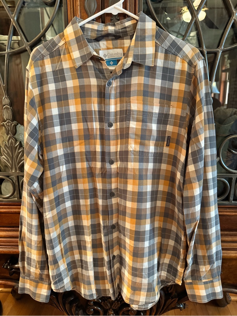 Columbia Men’s Yellow and Gray Plaid Dress/Casual Shirt